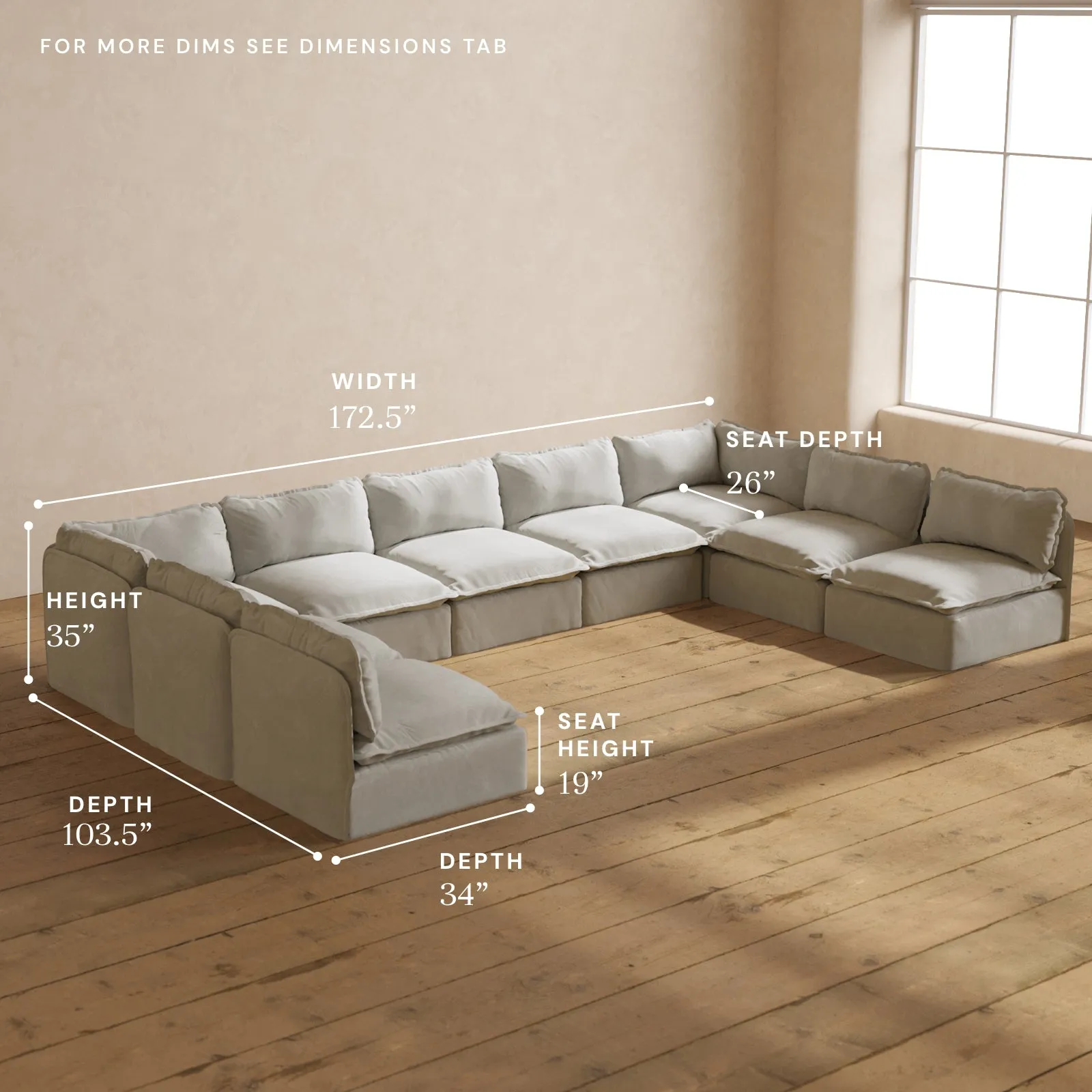Modular Performance 9-Seater Open-Ends U-Sectional in Cloud | Relaxed Blend