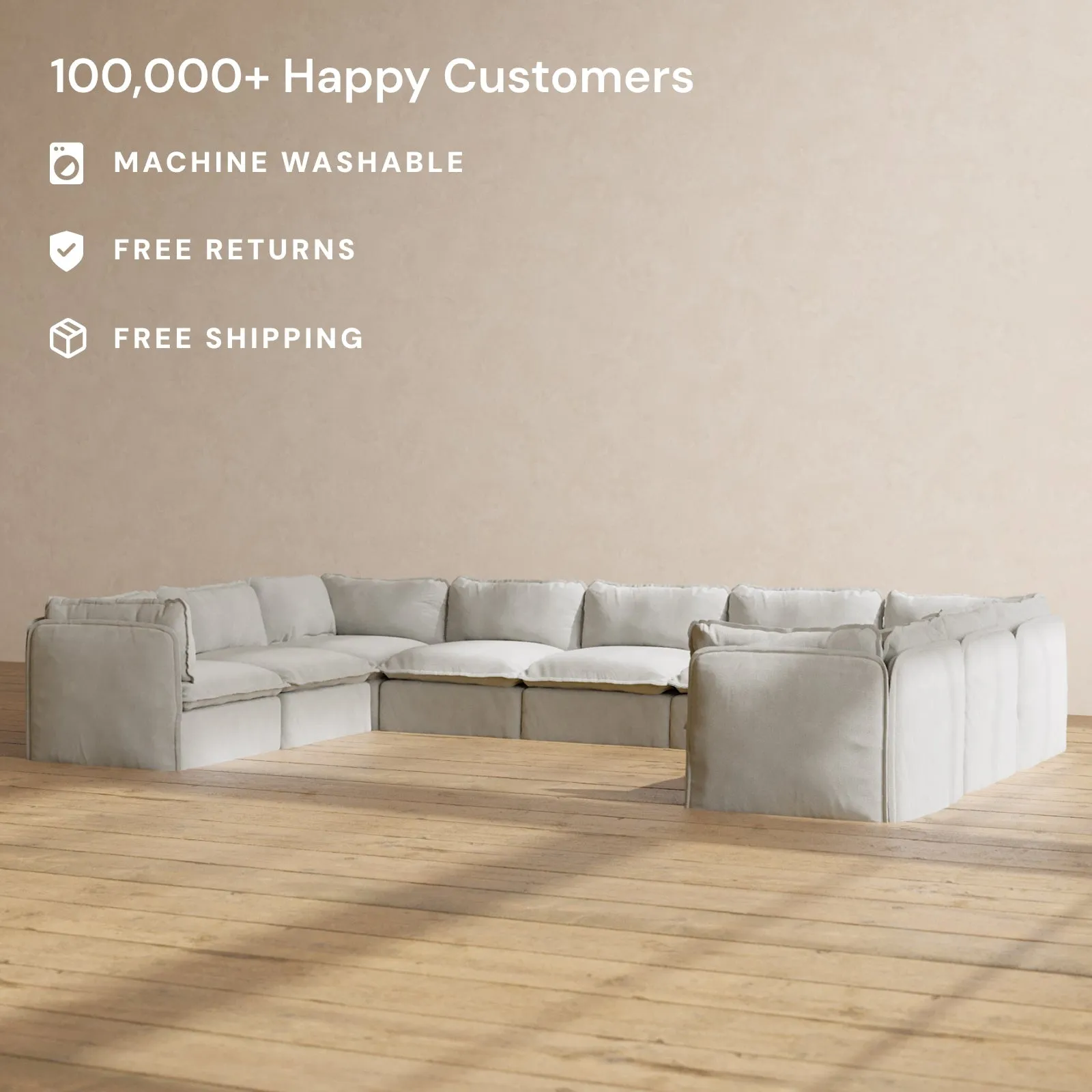 Modular Performance 9-Seater U-Sectional in Cloud | Relaxed Blend