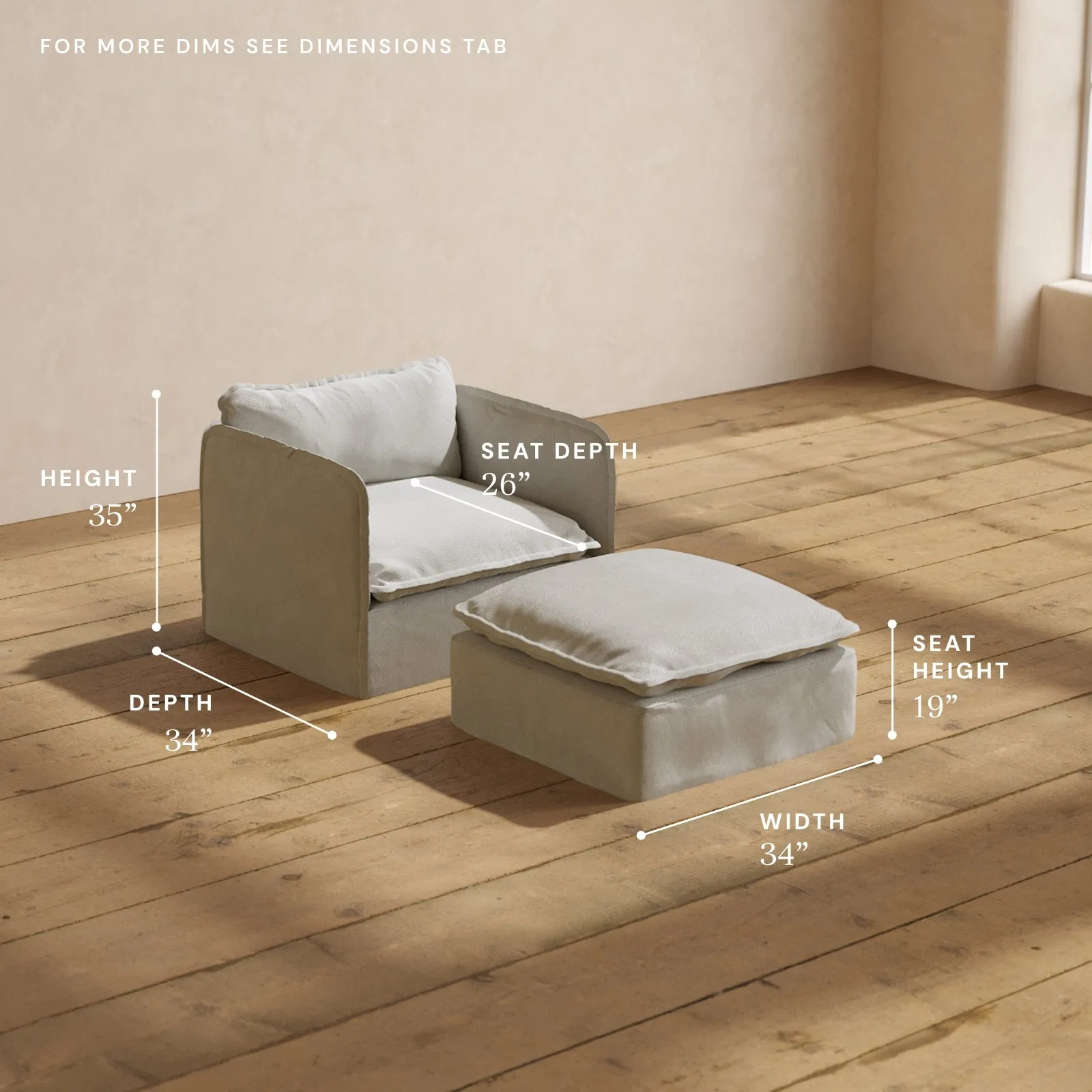 Modular Performance Armchair & Ottoman in Cloud | Deluxe Blend