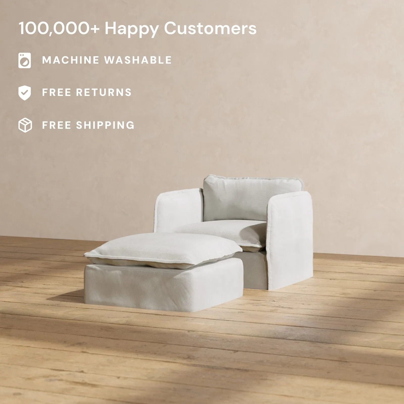 Modular Performance Armchair & Ottoman in Cloud | Deluxe Blend