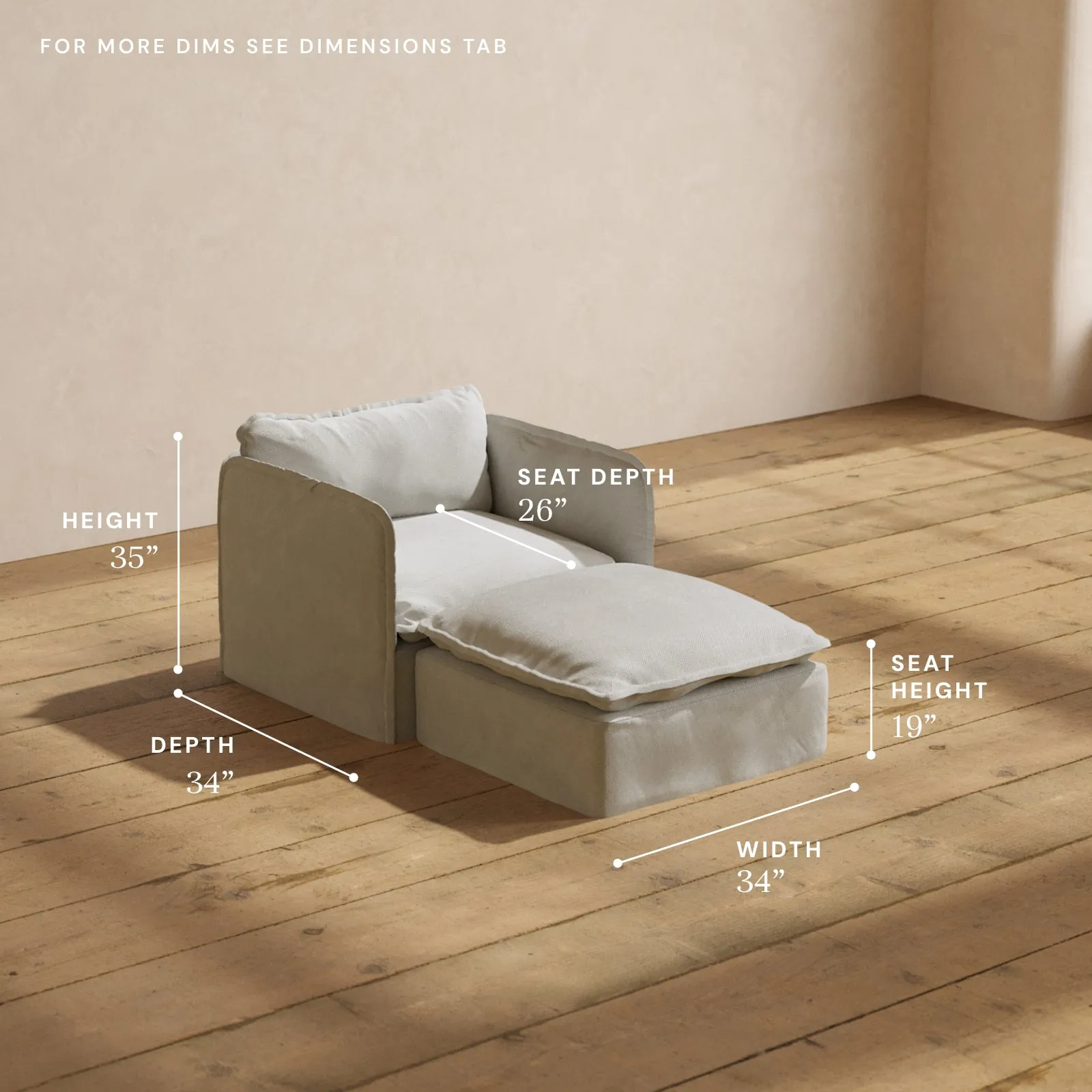 Modular Performance Chaise Armchair in Cloud | Deluxe Blend