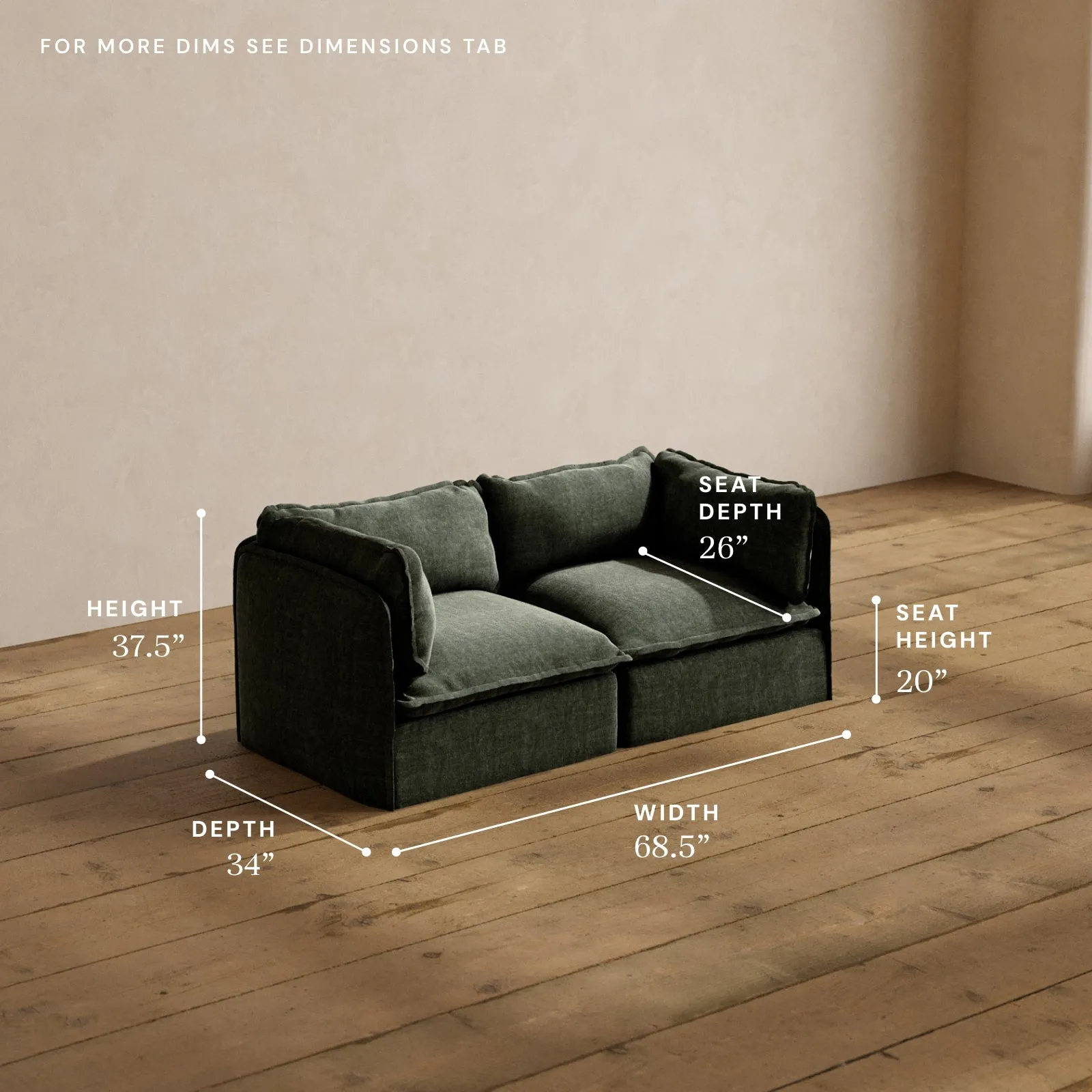 Modular Washable 2-Seater in Willow | Deluxe  Seat | Cloud Pillow