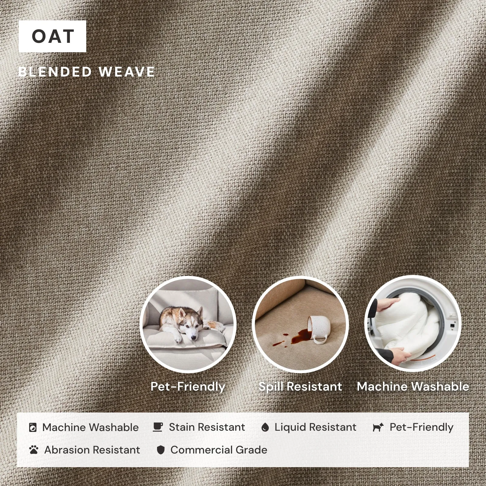 Modular Washable 4-Seater in Oat | Deluxe  Seat | Cloud Pillow