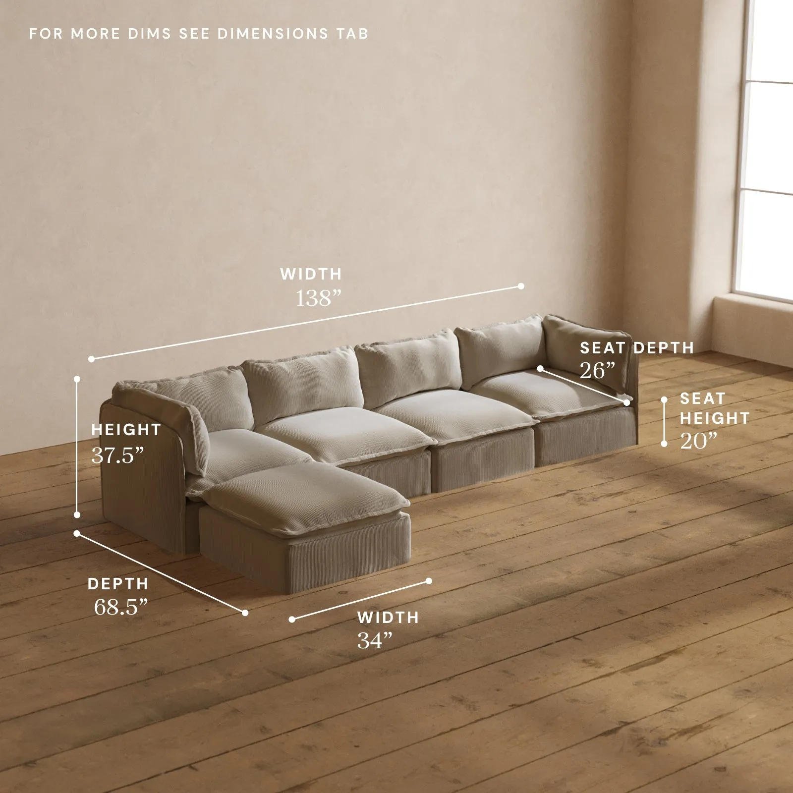 Modular Washable 4-Seater Sectional in Milk | Memorix  Seat | Cloud Pillow