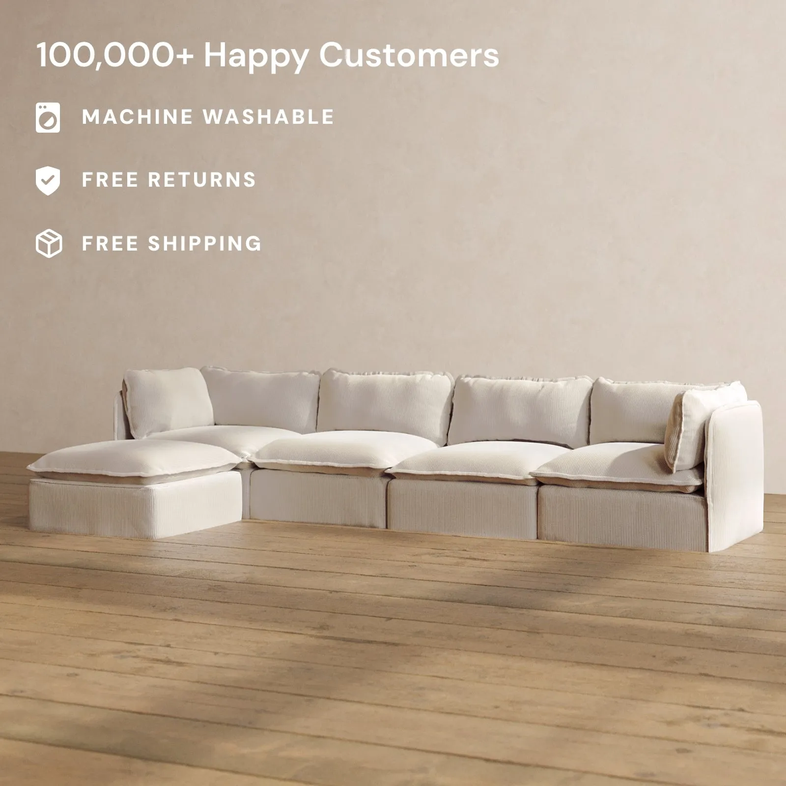 Modular Washable 4-Seater Sectional in Milk | Memorix  Seat | Cloud Pillow