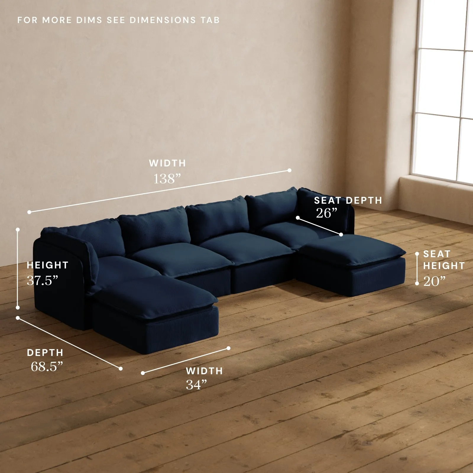 Modular Washable 4-Seater U-Sectional in Sumi | Memorix  Seat | Cloud Pillow