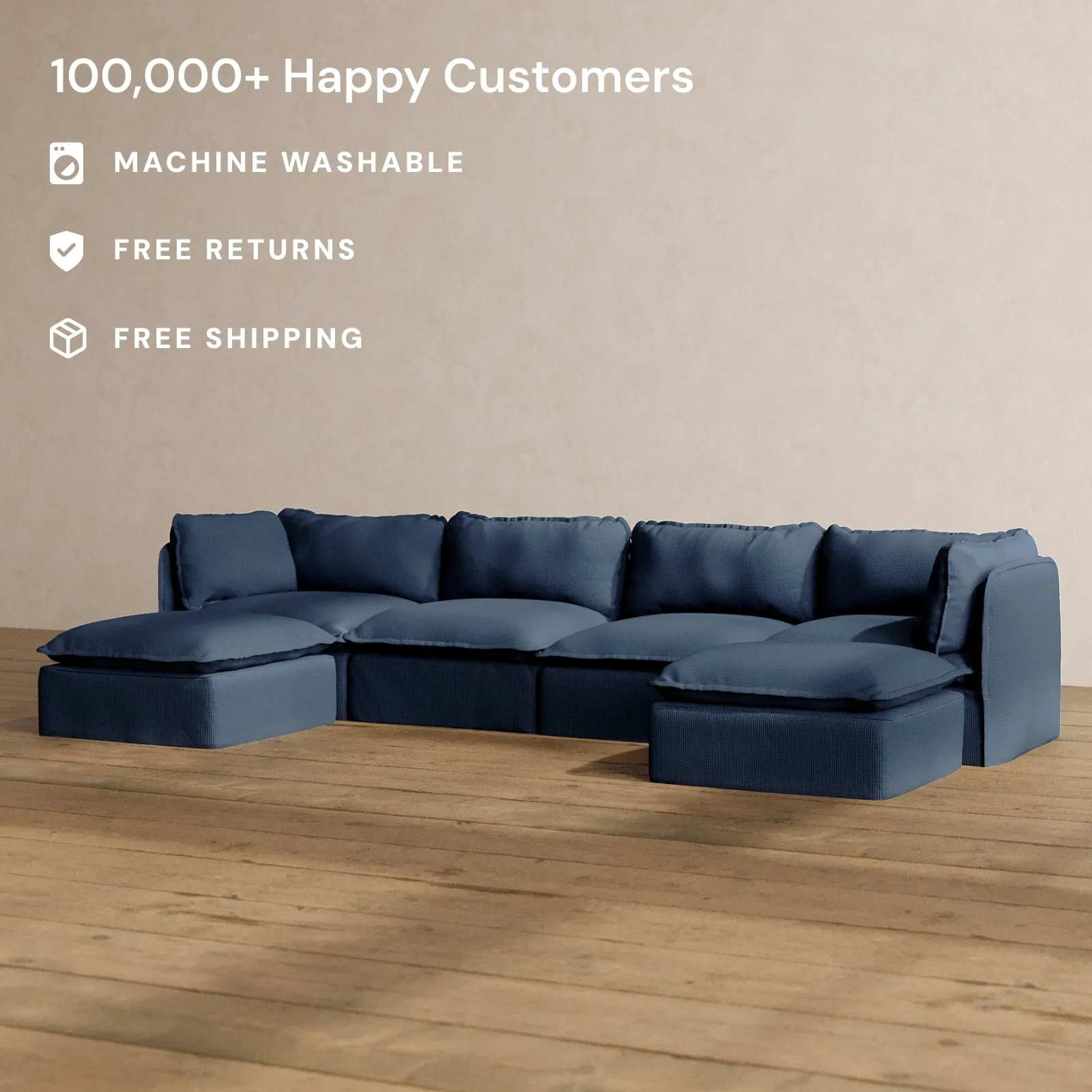 Modular Washable 4-Seater U-Sectional in Sumi | Memorix  Seat | Cloud Pillow