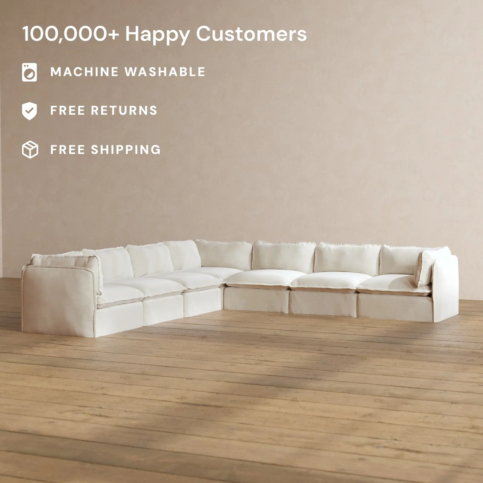 Modular Washable 7-Seater Corner Sectional in Coco | Memorix  Seat | Cloud Pillow