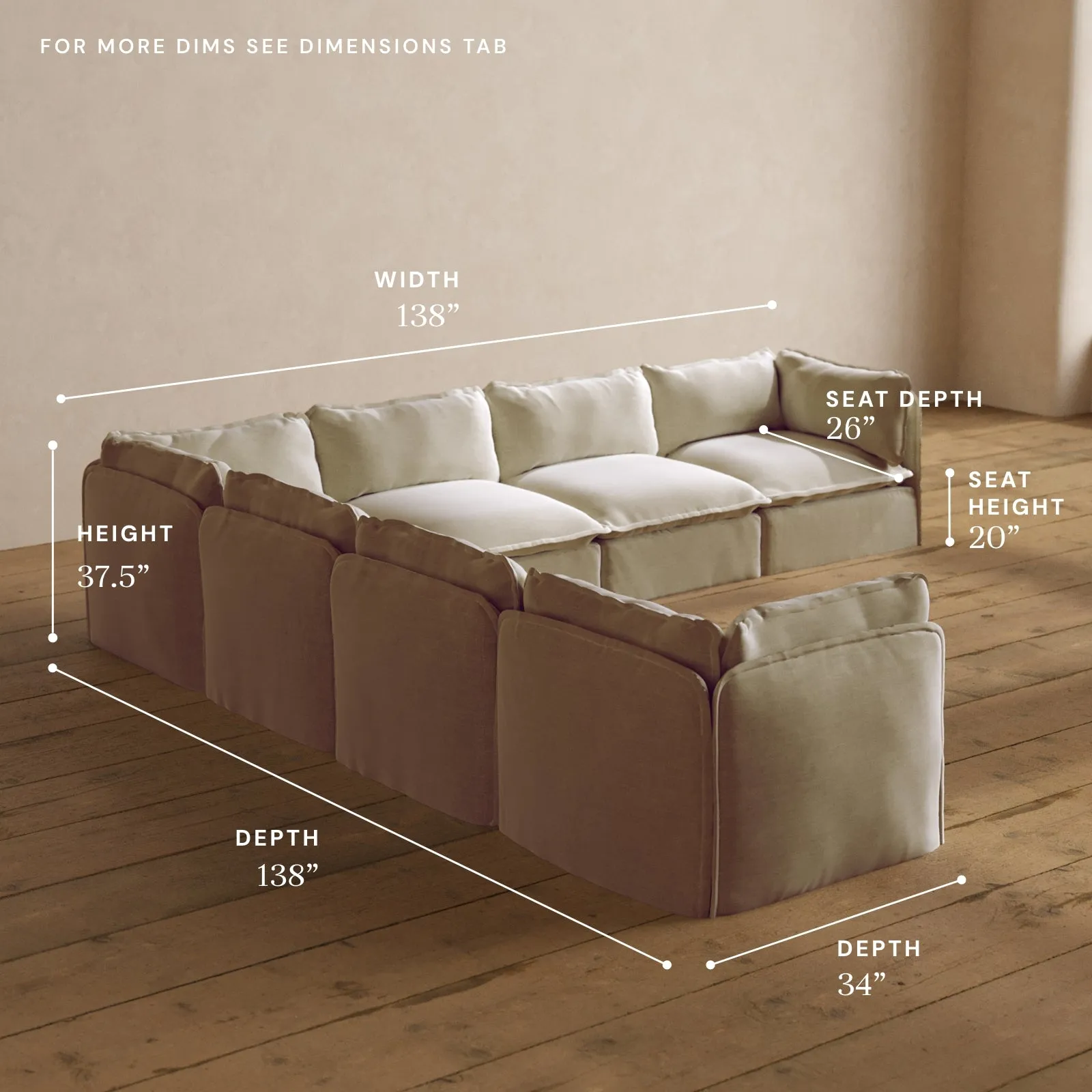 Modular Washable 7-Seater Corner Sectional in Coco | Memorix  Seat | Cloud Pillow