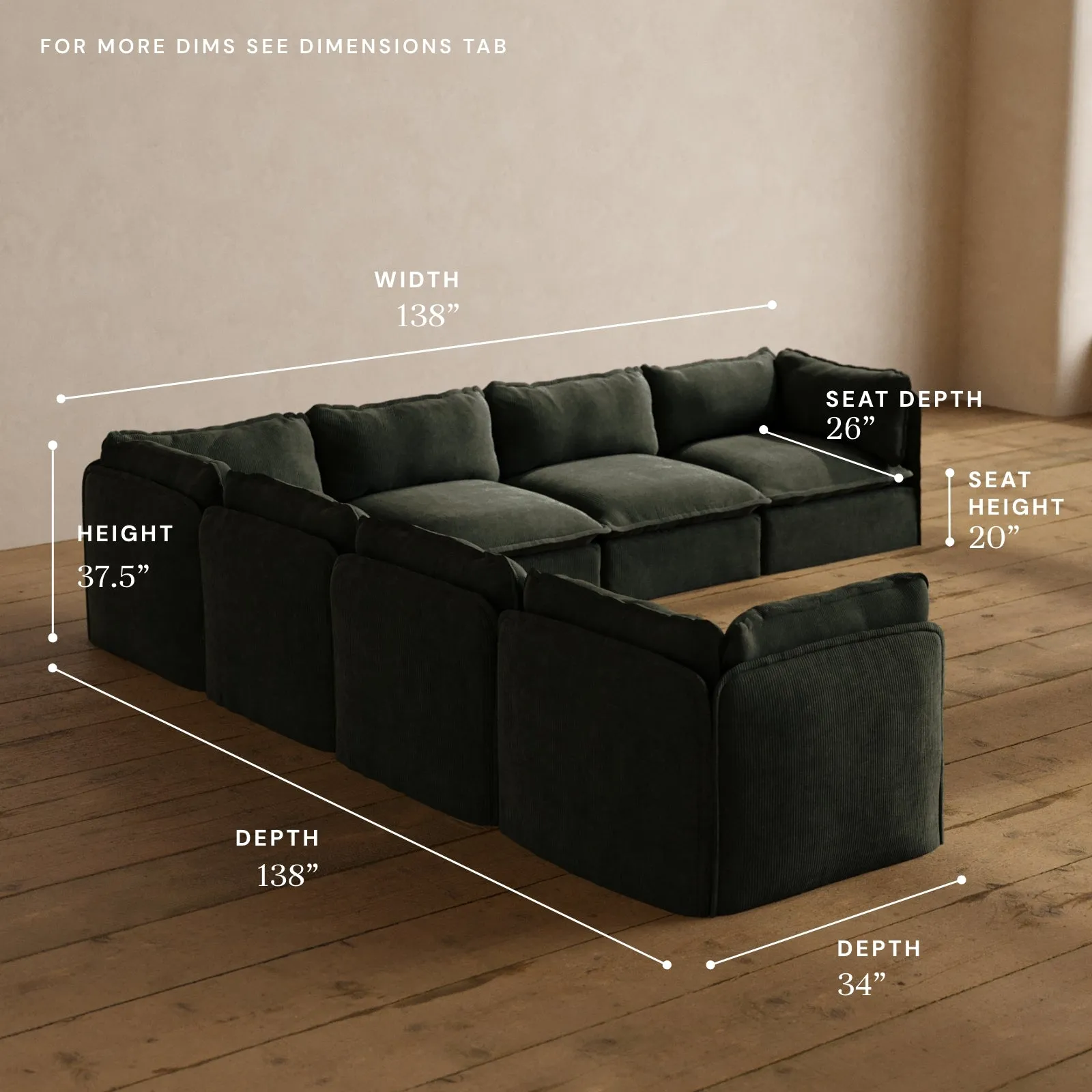 Modular Washable 7-Seater Corner Sectional in Olivine | Memorix  Seat | Cloud Pillow