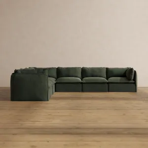Modular Washable 7-Seater Corner Sectional in Olivine | Memorix  Seat | Cloud Pillow