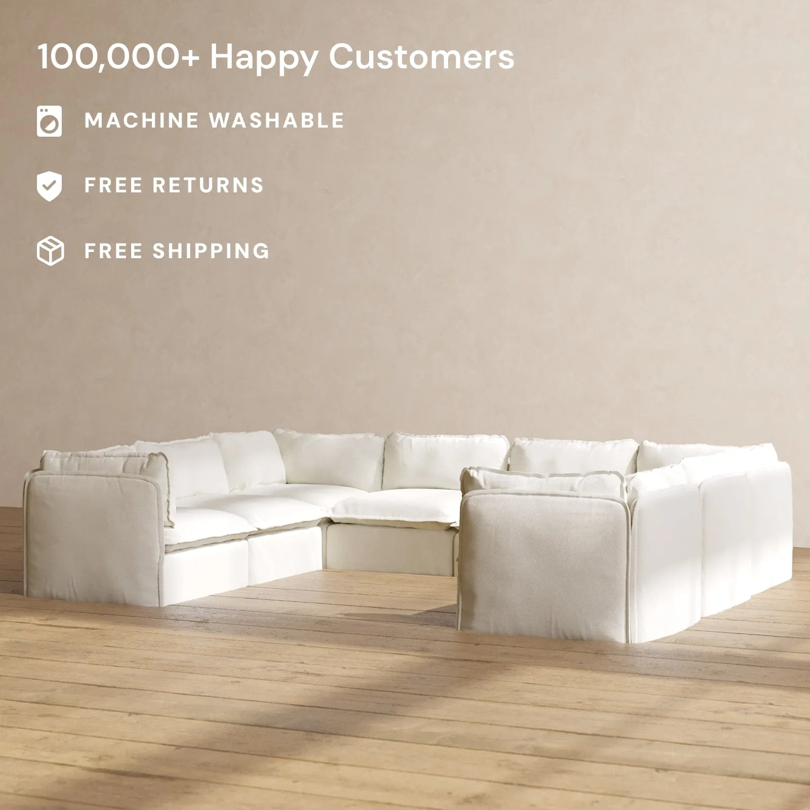 Modular Washable 8-Seater U-Sectional in Eggshell | Memorix  Seat | Cloud Pillow