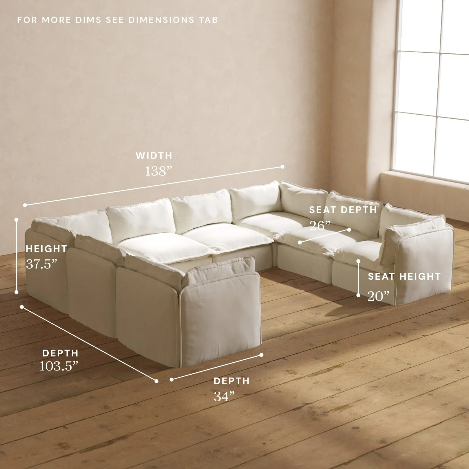 Modular Washable 8-Seater U-Sectional in Eggshell | Memorix  Seat | Cloud Pillow