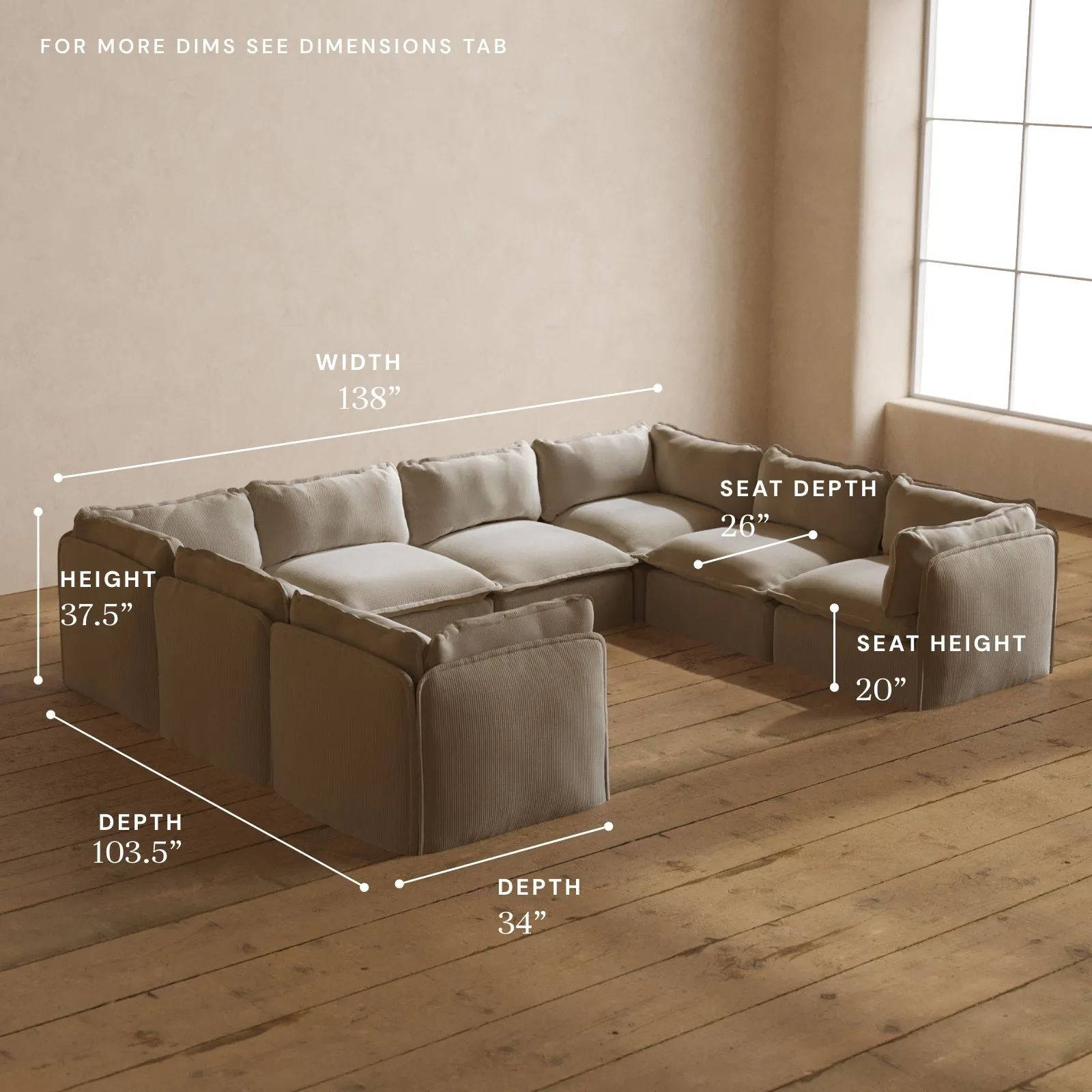 Modular Washable 8-Seater U-Sectional in Milk | Memorix  Seat | Cloud Pillow