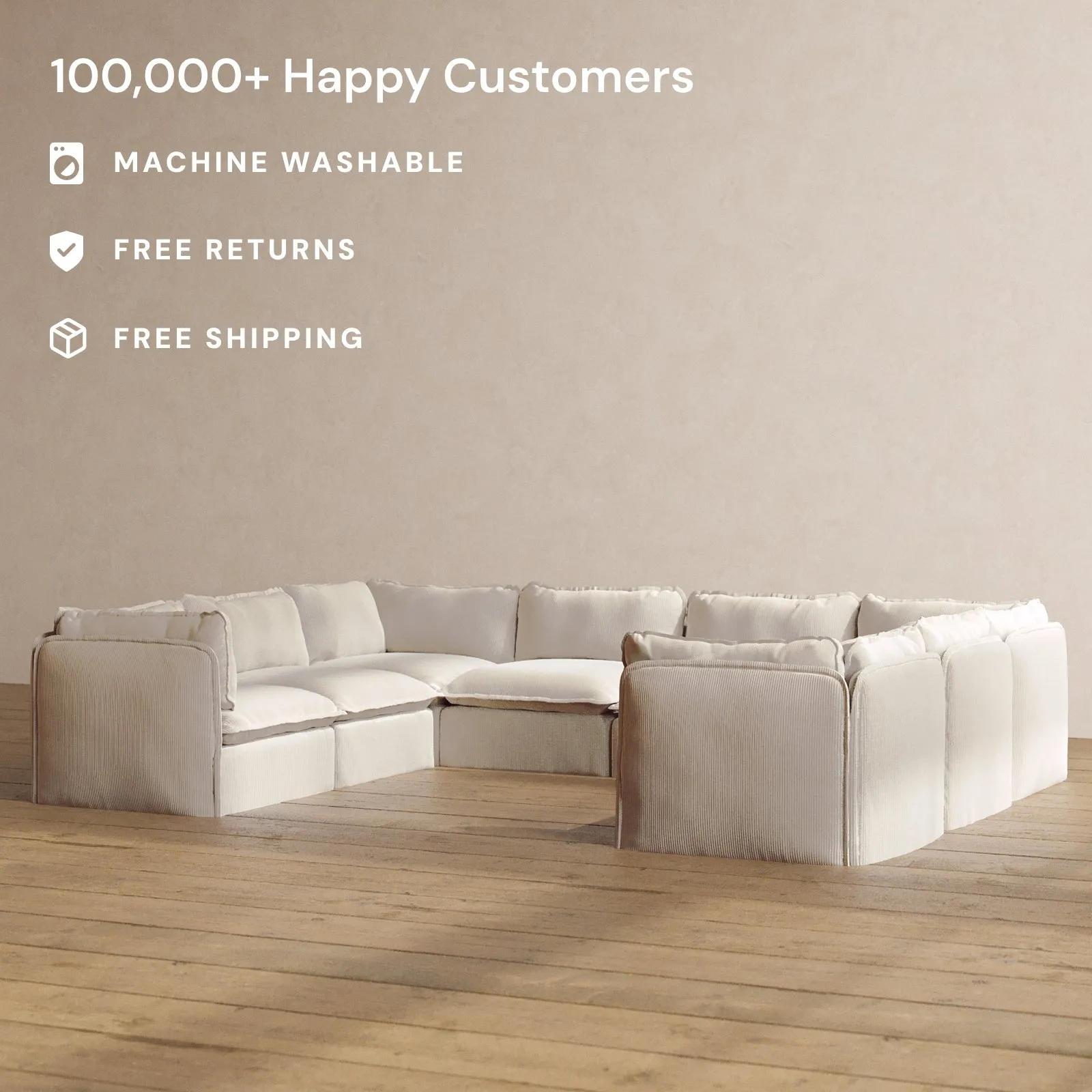 Modular Washable 8-Seater U-Sectional in Milk | Memorix  Seat | Cloud Pillow