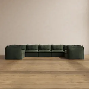 Modular Washable 9-Seater U-Sectional in Olivine | Memorix  Seat | Cloud Pillow