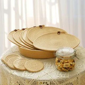 Natural Charm Woven Placemats, Coasters and Basket Set | Farmhouse Elegance