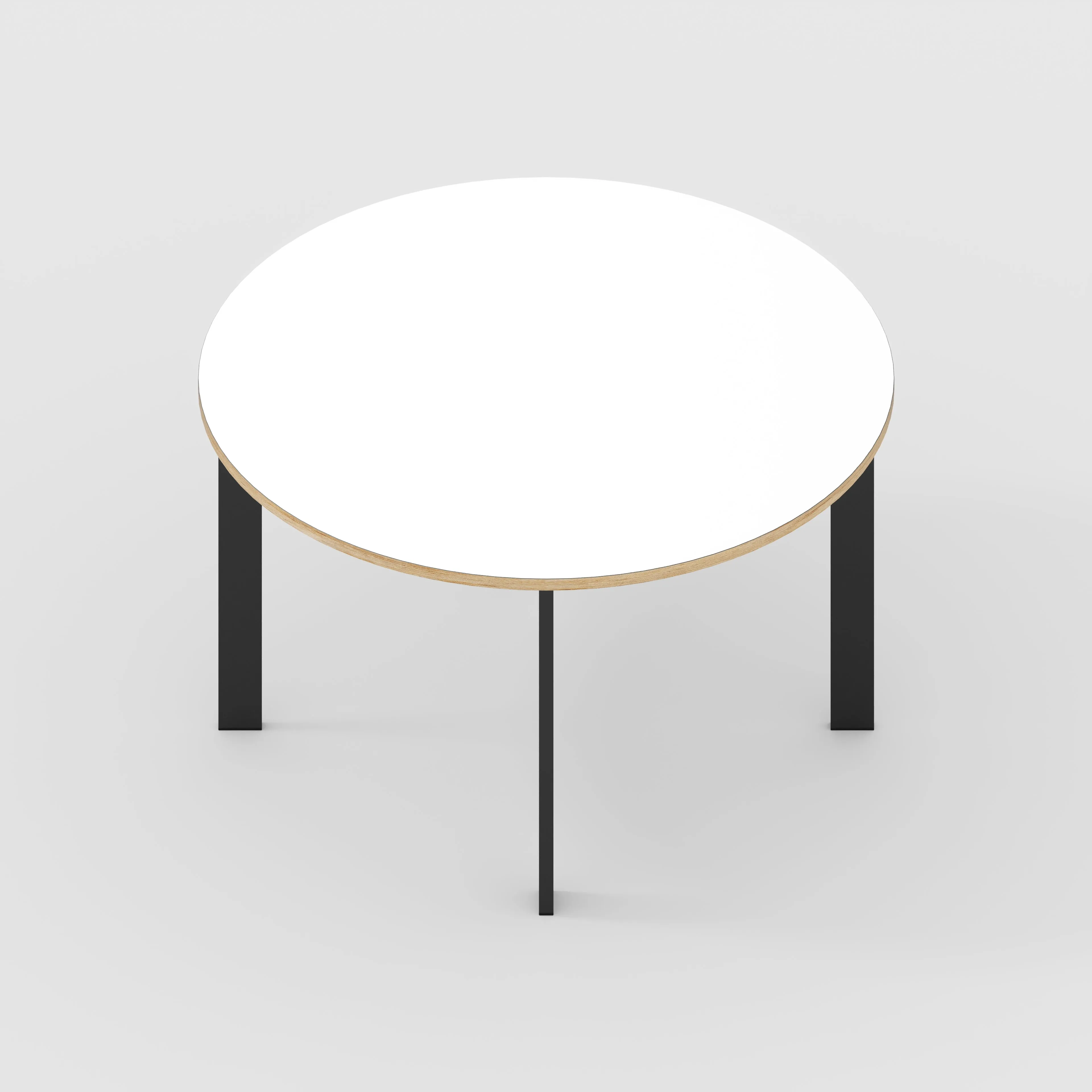 Plywood Round Table with Black Rectangular Single Pin Legs - Formica White - 1200(dia) x 735(h)