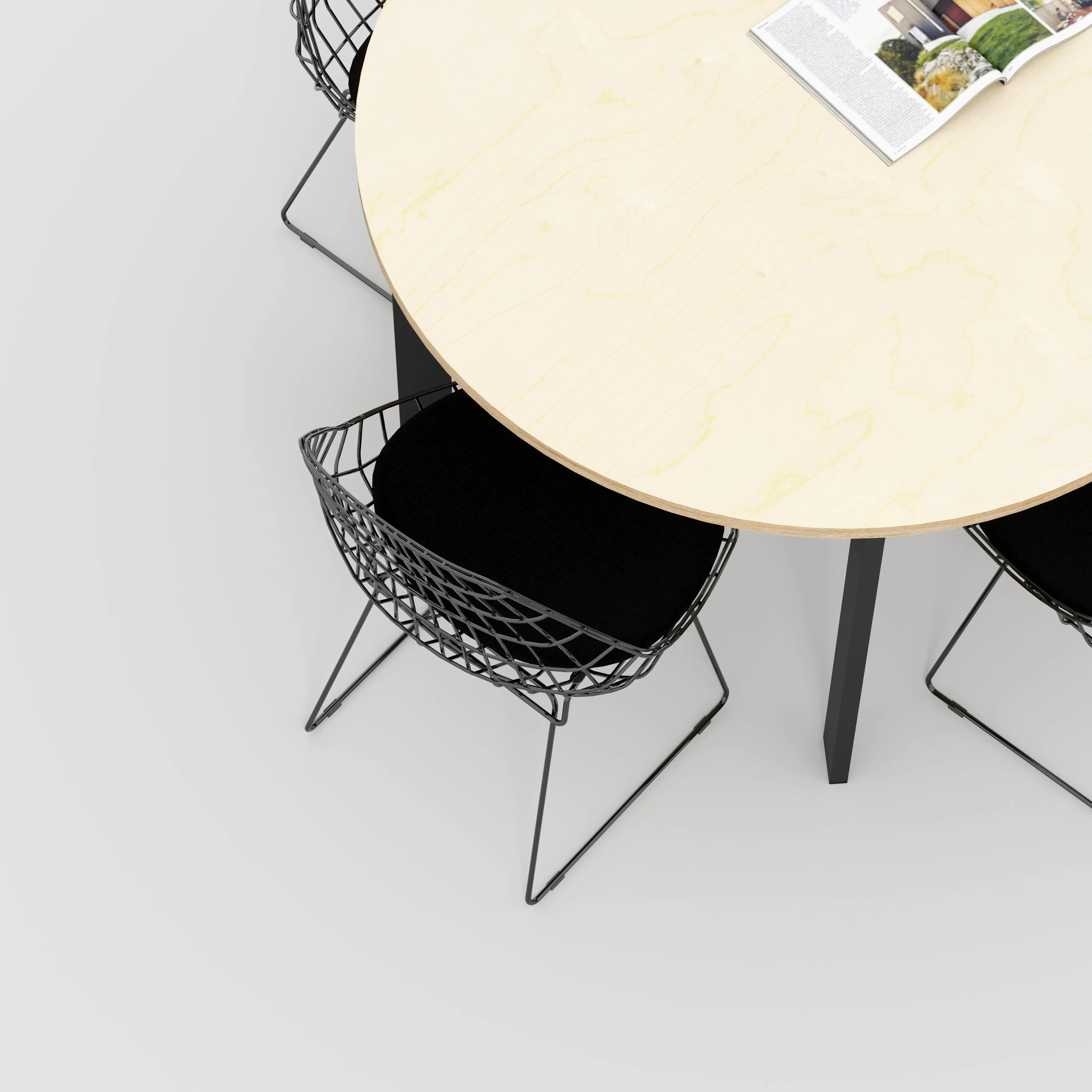 Plywood Round Table with Black Rectangular Single Pin Legs - Plywood Birch - 1200(dia) x 735(h)
