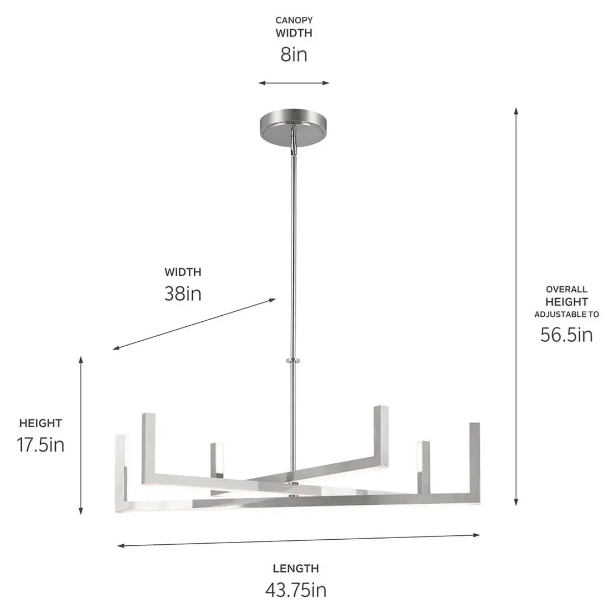 Priam 44 in. 6 Lights Chandelier Polished Nickel Finish
