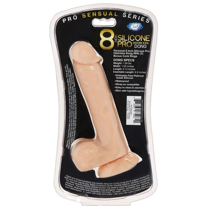 Pro Sensual Premium Silicone Dong With 3 C Rings Flesh 8 "
