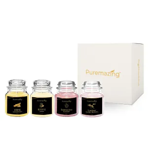 Puremazing Soy Wax Candle Premium Gift Set - 4 Scented Candles Jars for Home, Office, Party, Eco Friendly Candle Gift Set (Cherry Blossom, Raspberry, Sandalwood, Jasmine)