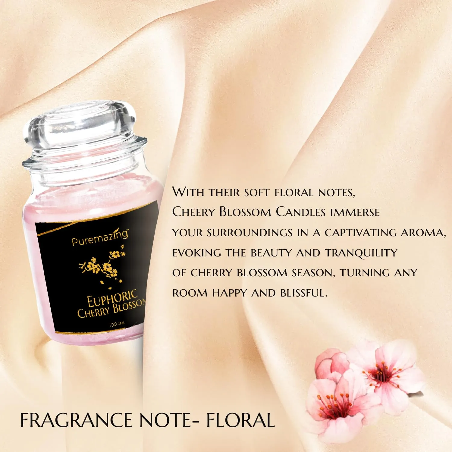 Puremazing Soy Wax Candle Premium Gift Set - 4 Scented Candles Jars for Home, Office, Party, Eco Friendly Candle Gift Set (Cherry Blossom, Raspberry, Sandalwood, Jasmine)