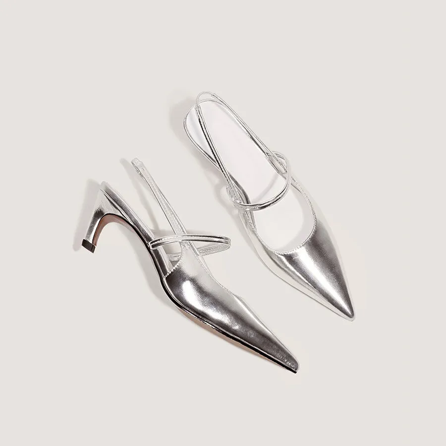 Purpdrank - Women Solid Color Pointed Toe Heeled Slingback