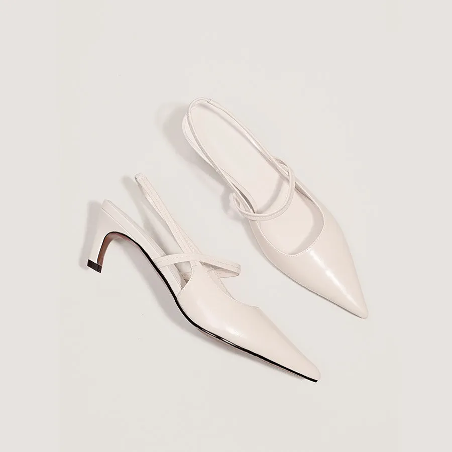 Purpdrank - Women Solid Color Pointed Toe Heeled Slingback