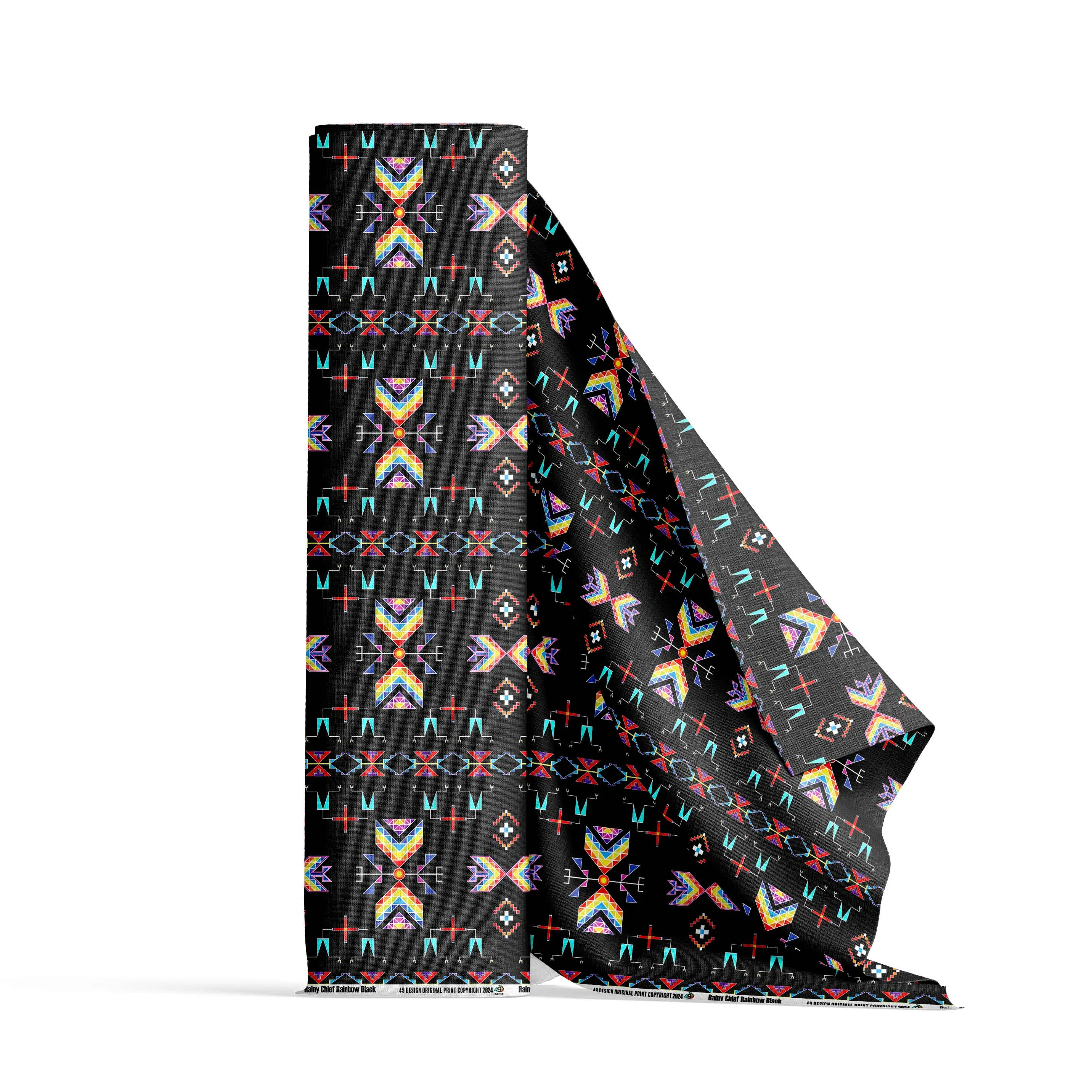 Rainy Chief Rainbow Black Satin Fabric By the Yard Pre Order
