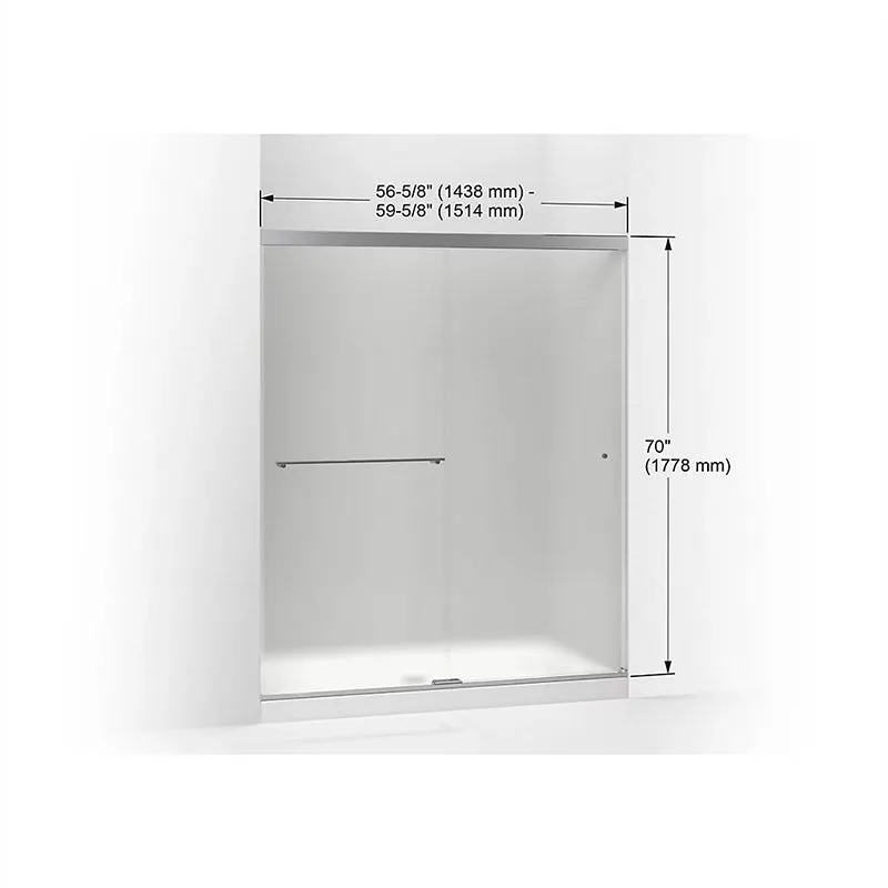 Revel 70" x 59.63" Frosted Glass Sliding Shower Door in Bright Polished Silver