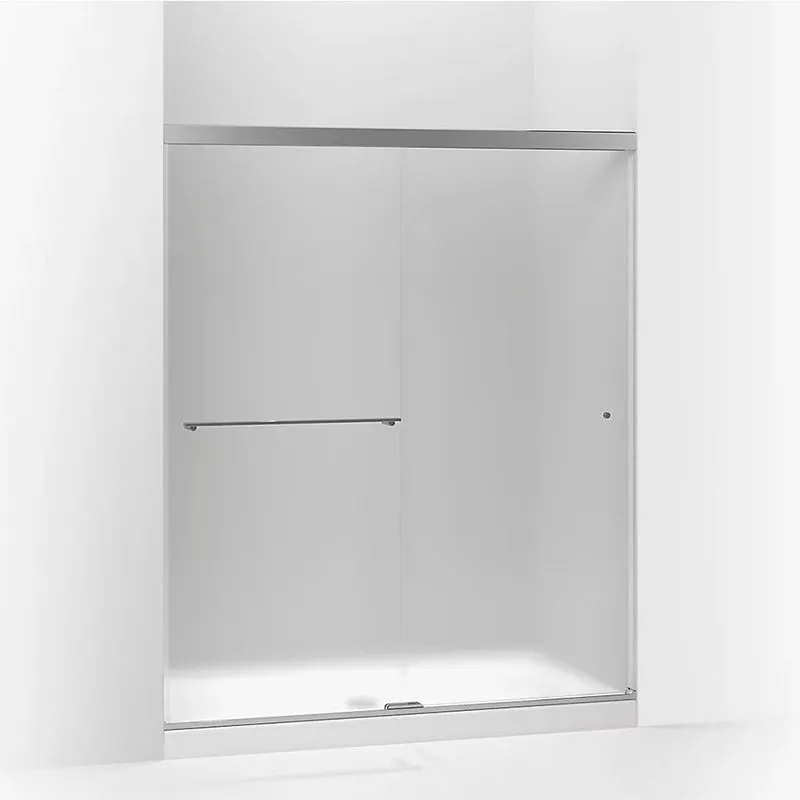 Revel 70" x 59.63" Frosted Glass Sliding Shower Door in Bright Polished Silver