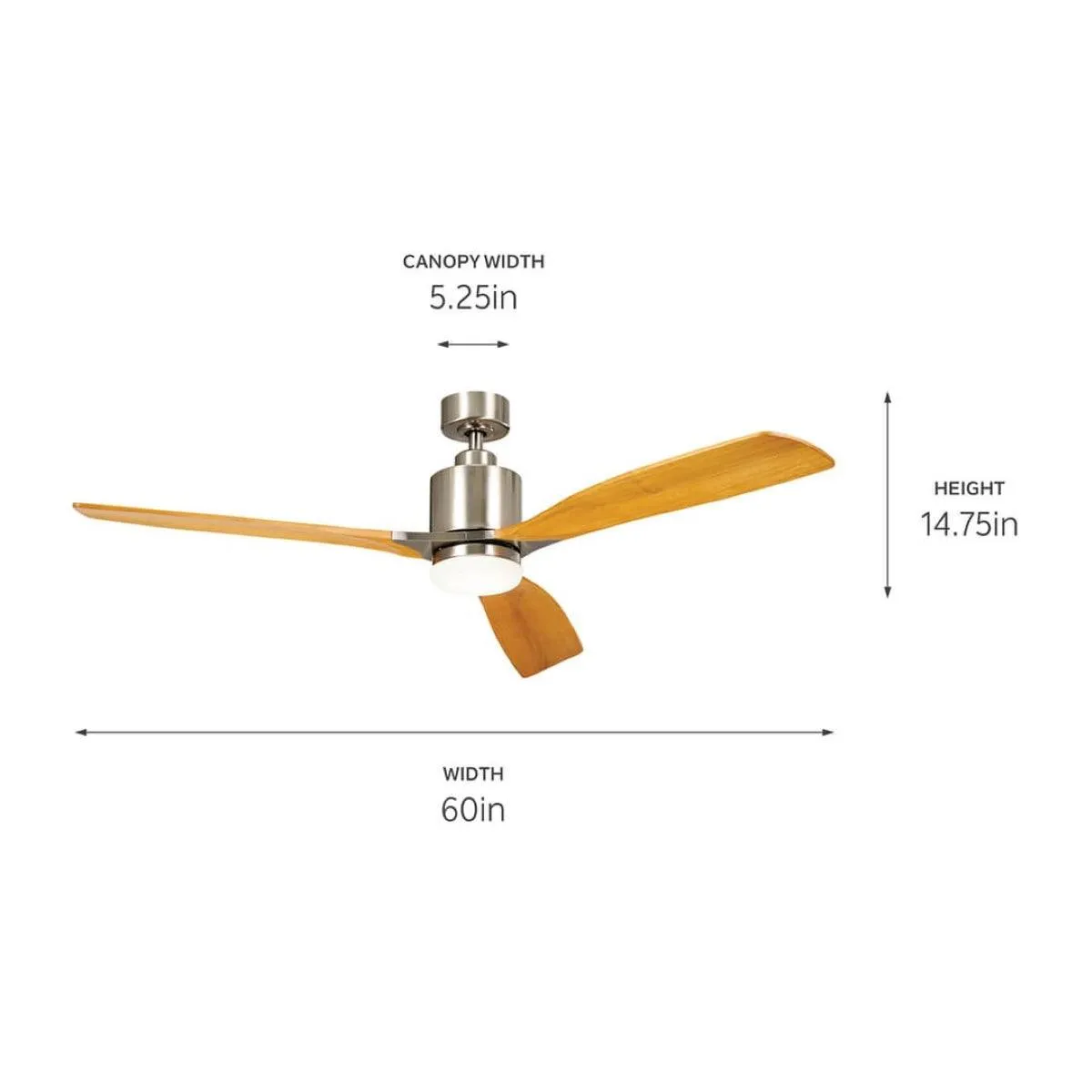 Ridley II 60 Inch Brushed Stainless Steel Indoor LED Ceiling Fan with Wall Control