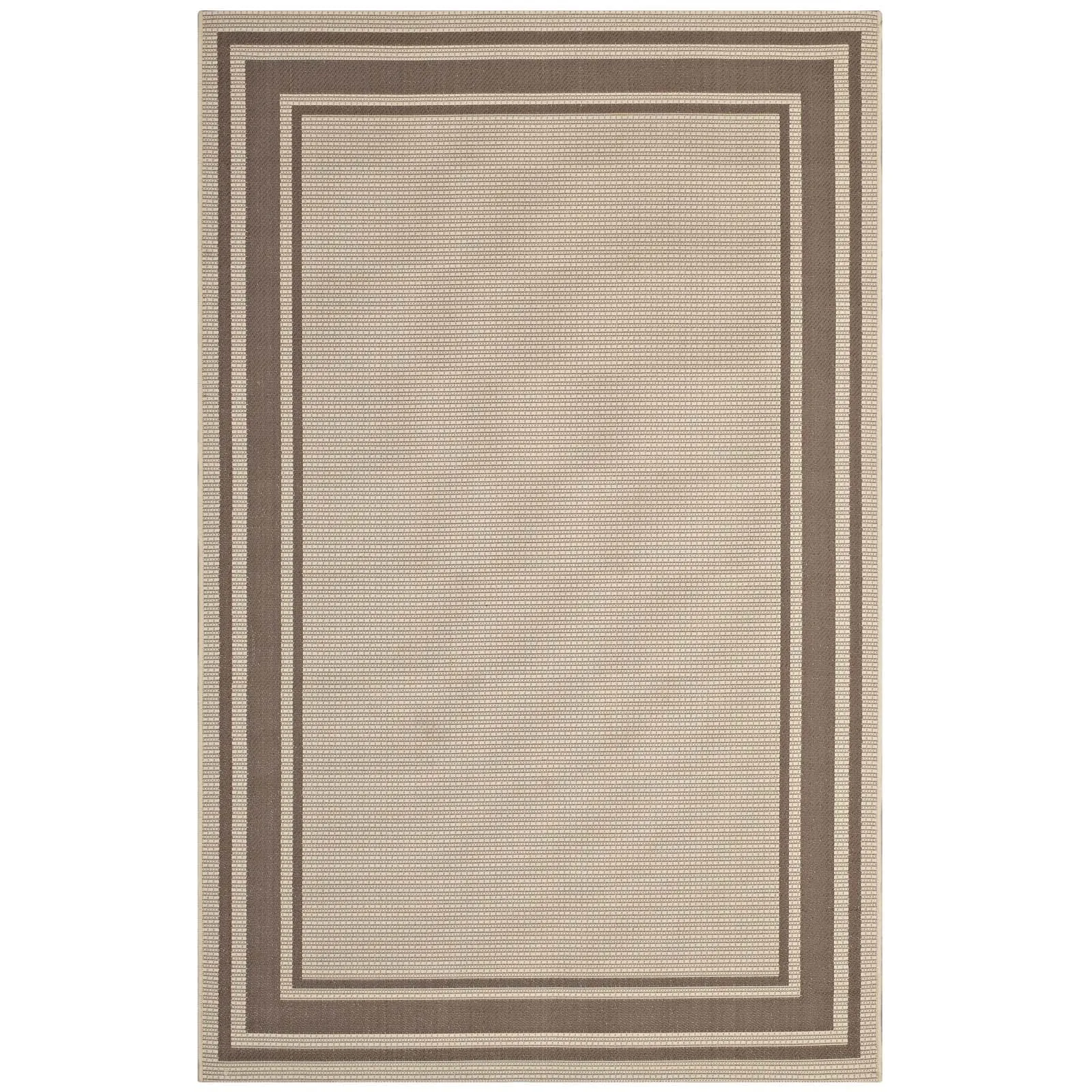 Rim Solid Border Borderline 8x10 Indoor and Outdoor Area Rug  Light and Dark Beige