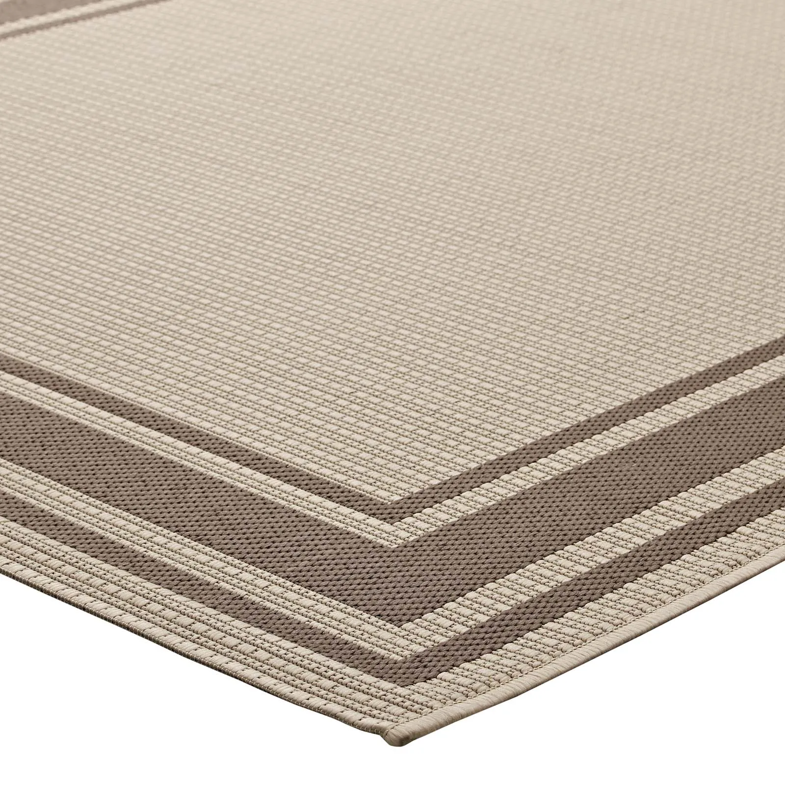 Rim Solid Border Borderline 8x10 Indoor and Outdoor Area Rug  Light and Dark Beige