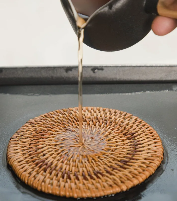Rustic Woven Round Rattan Coaster - Handmade Coffee Coaster - Housewarming Gifts - Fringe Placements - Handwoven Placements - Kitchen Dining
