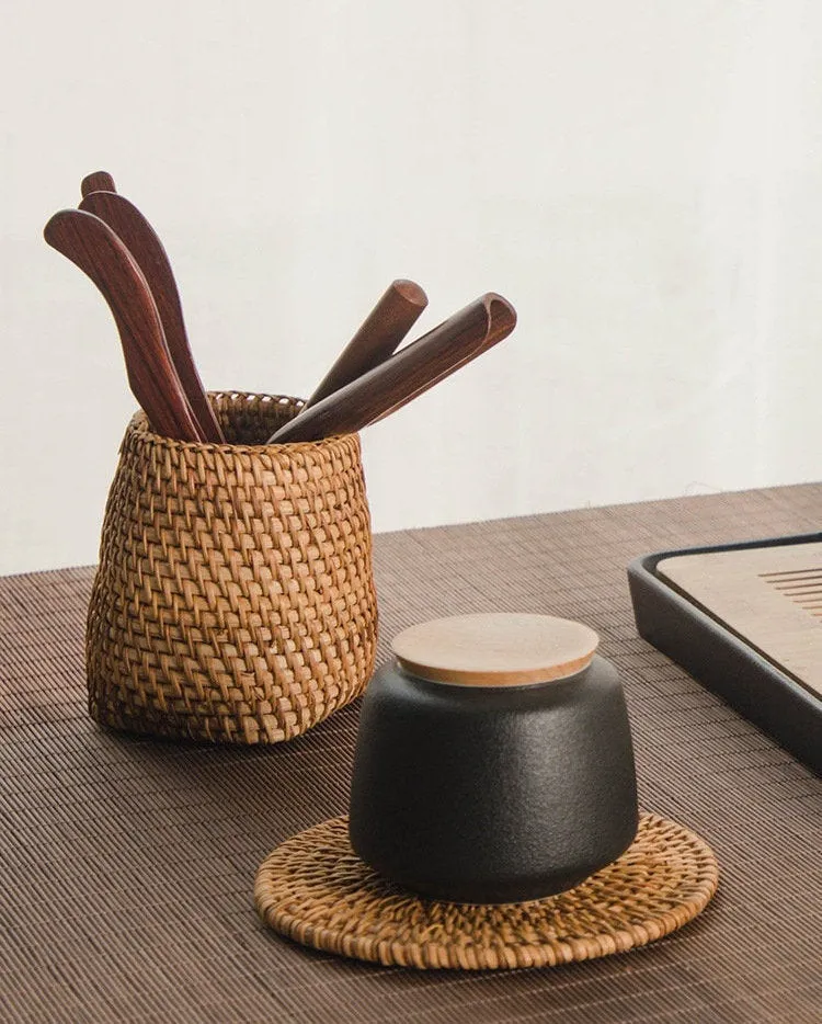 Rustic Woven Round Rattan Coaster - Handmade Coffee Coaster - Housewarming Gifts - Fringe Placements - Handwoven Placements - Kitchen Dining
