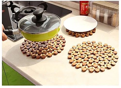 Set of 2 - Round 8 Inch - Kitchen Bamboo Pan Pot Holder Heat Insulation Pad