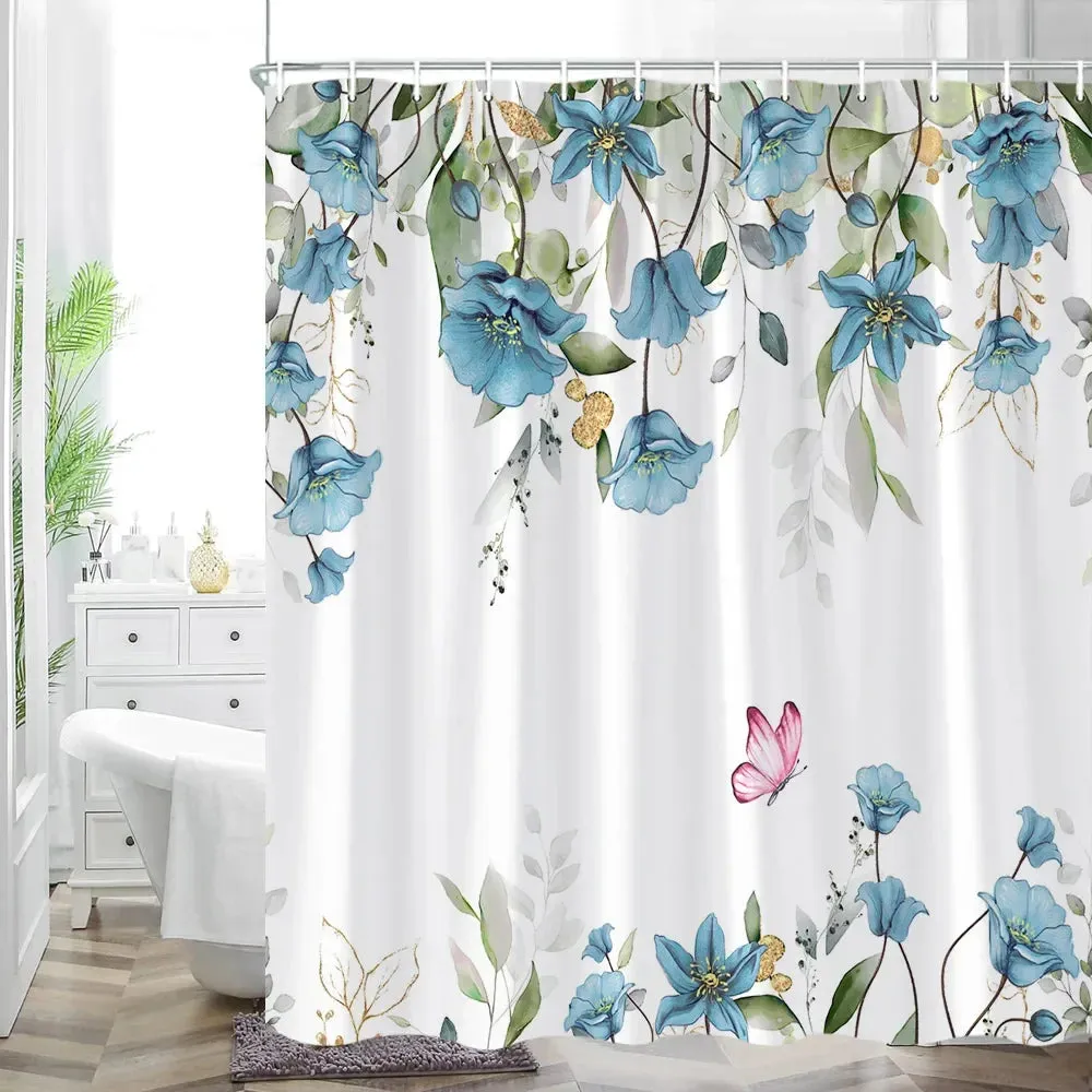 Shower Curtain BLUE Flower for Bathroom luxury