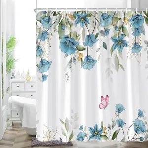 Shower Curtain BLUE Flower for Bathroom luxury