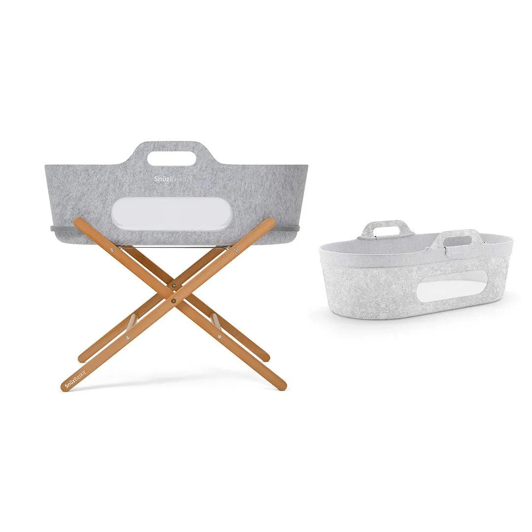 SnuzBaskit Moses Basket   Stand Set - Natural/Light Grey