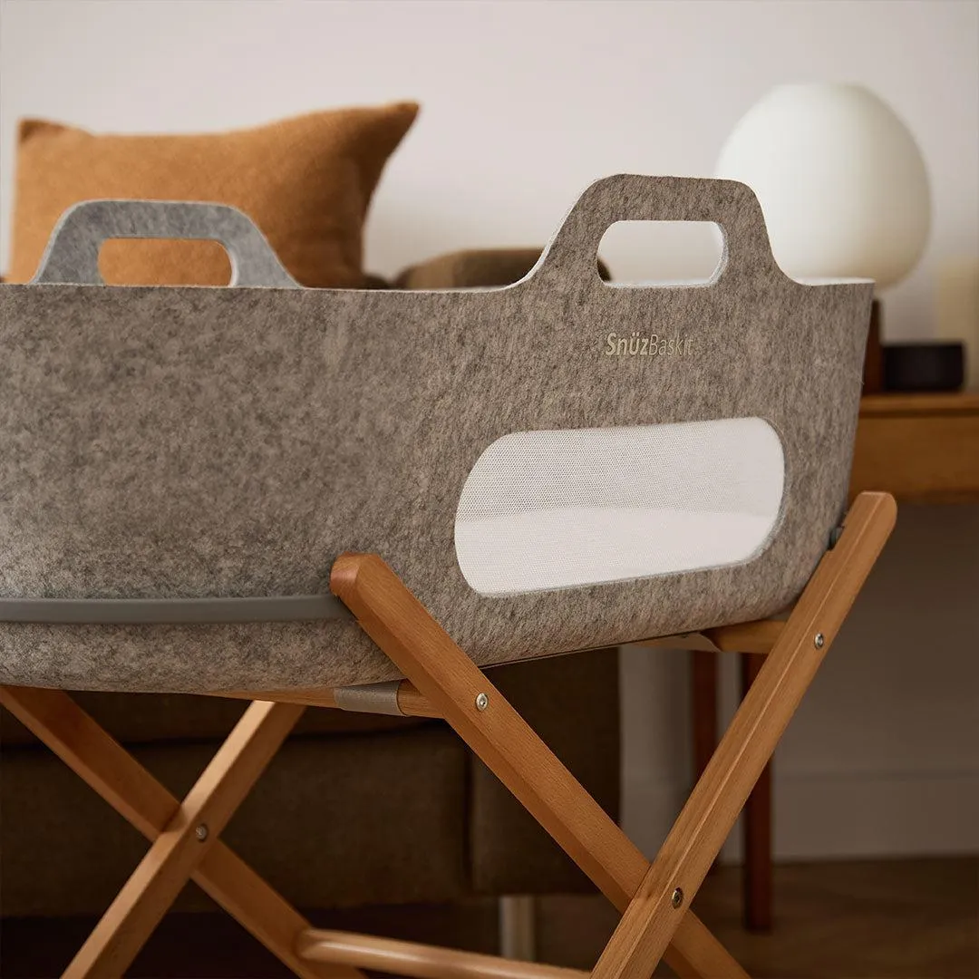 SnuzBaskit Moses Basket   Stand Set - Natural/Light Grey