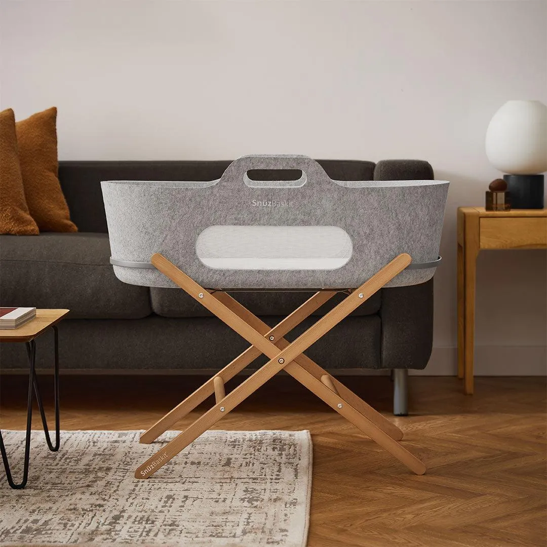 SnuzBaskit Moses Basket   Stand Set - Natural/Light Grey