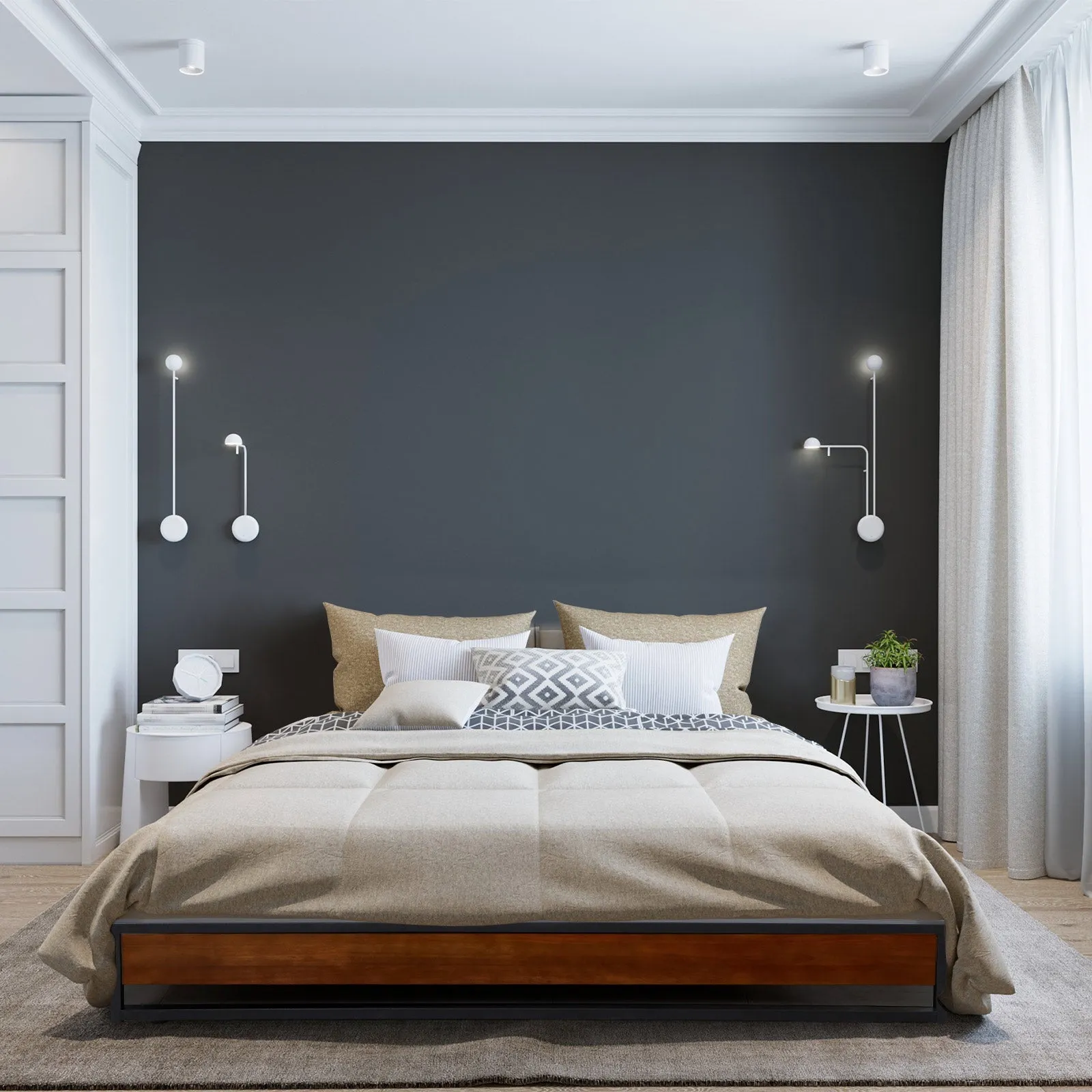 Sorrento Metal and Wood Double Bed Base - Black & Wood