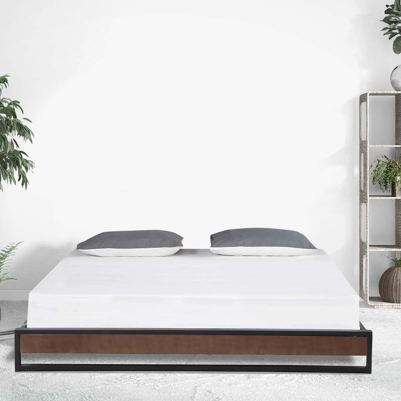 Sorrento Metal and Wood Double Bed Base - Black & Wood