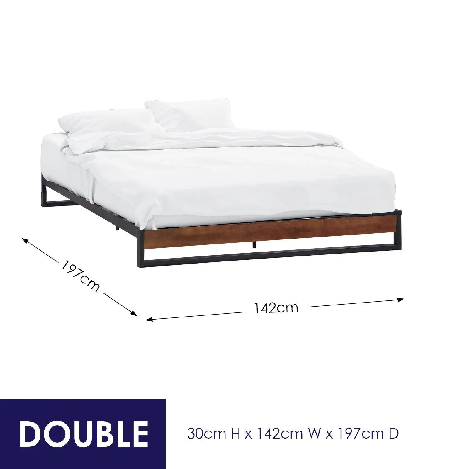 Sorrento Metal and Wood Double Bed Base - Black & Wood
