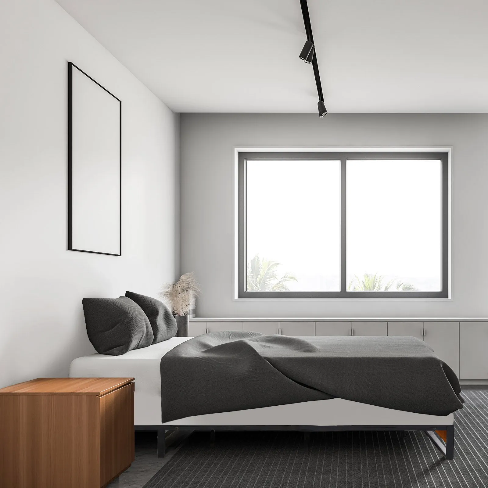 Sorrento Metal and Wood Double Bed Base - Black & Wood