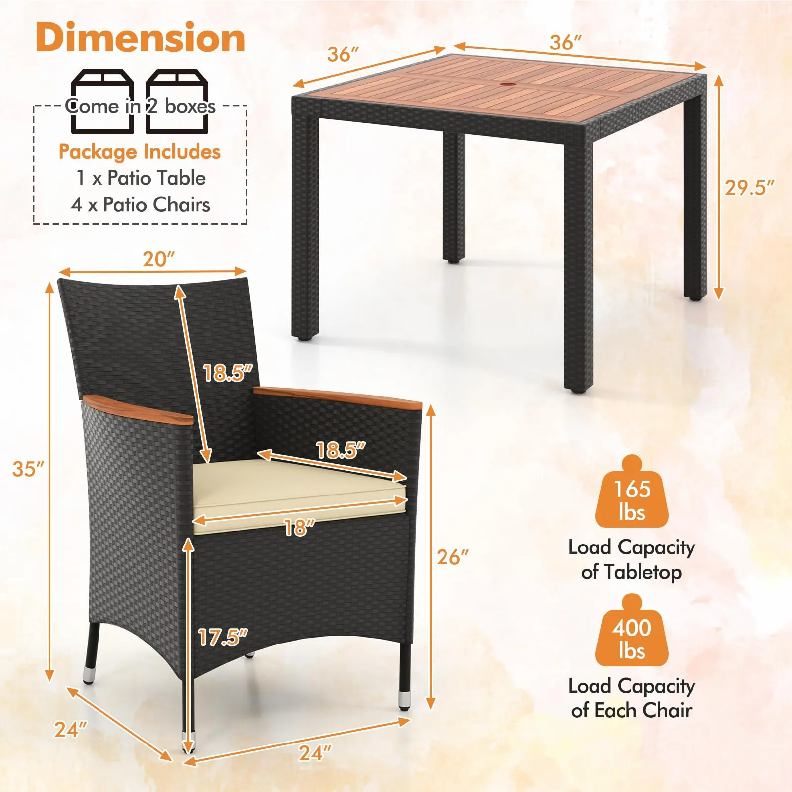 Tangkula 5 Pieces Patio Dining Table Set for 4