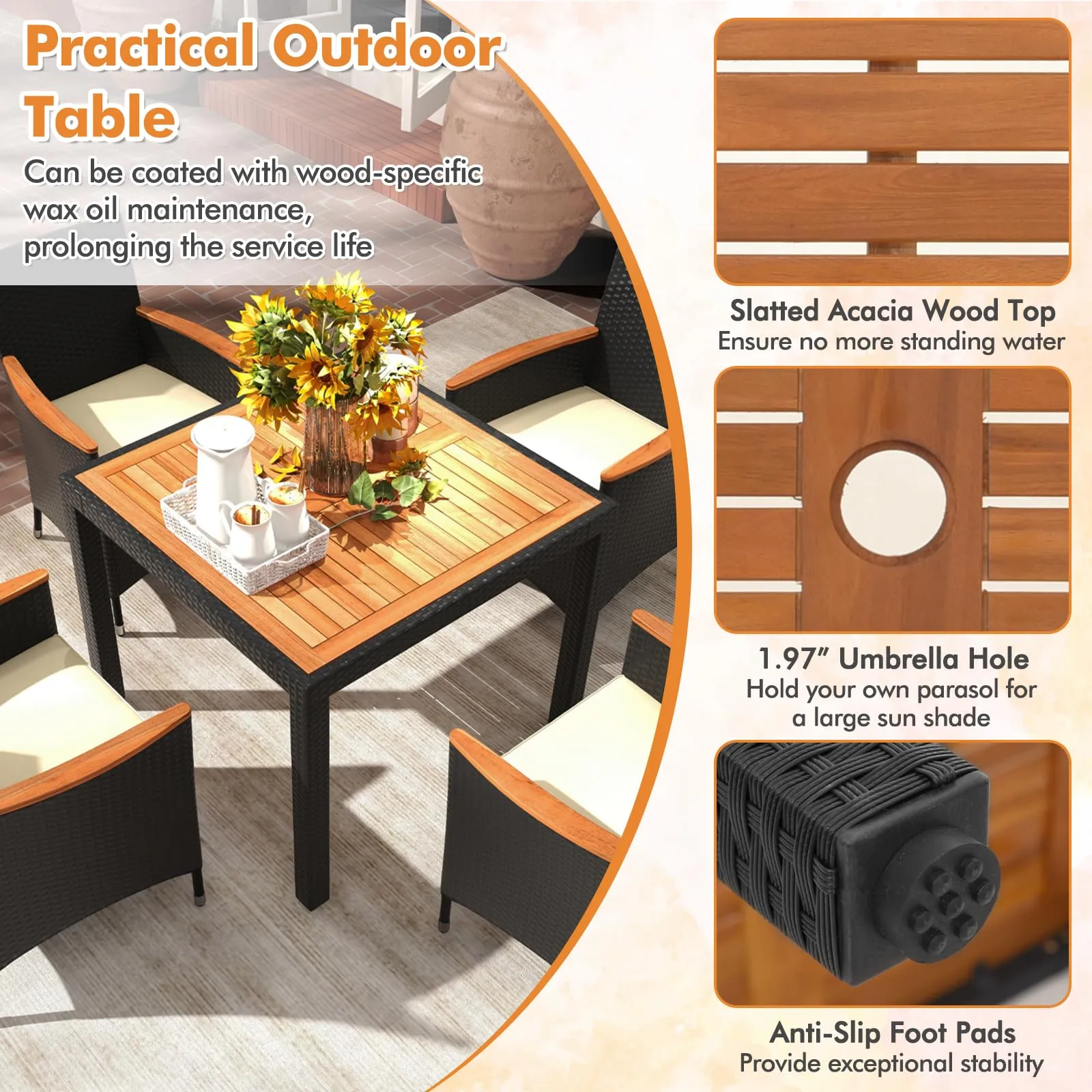 Tangkula 5 Pieces Patio Dining Table Set for 4