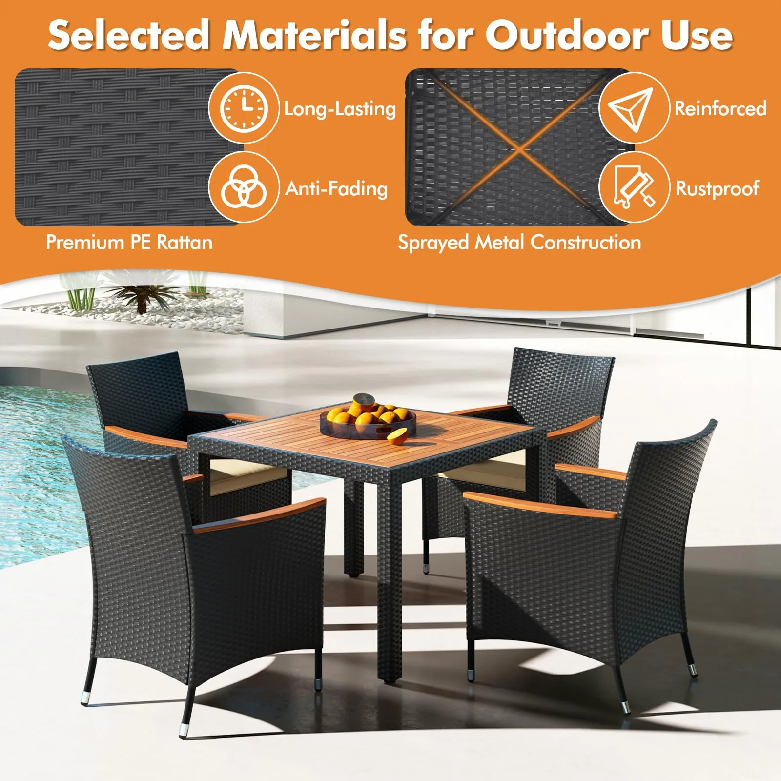 Tangkula 5 Pieces Patio Dining Table Set for 4